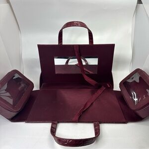 Estee Lauder Makeup Travel Case Vintage Burgundy Hard Cosmetic Bag Tote